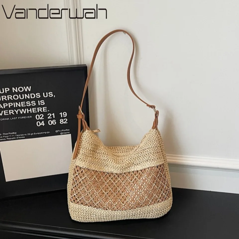 

Новая женская летняя сумка-тоут из соломы ручной работы большой вместимости, с ажурной сеткой, для повседневного использования, пляжа и отпуска