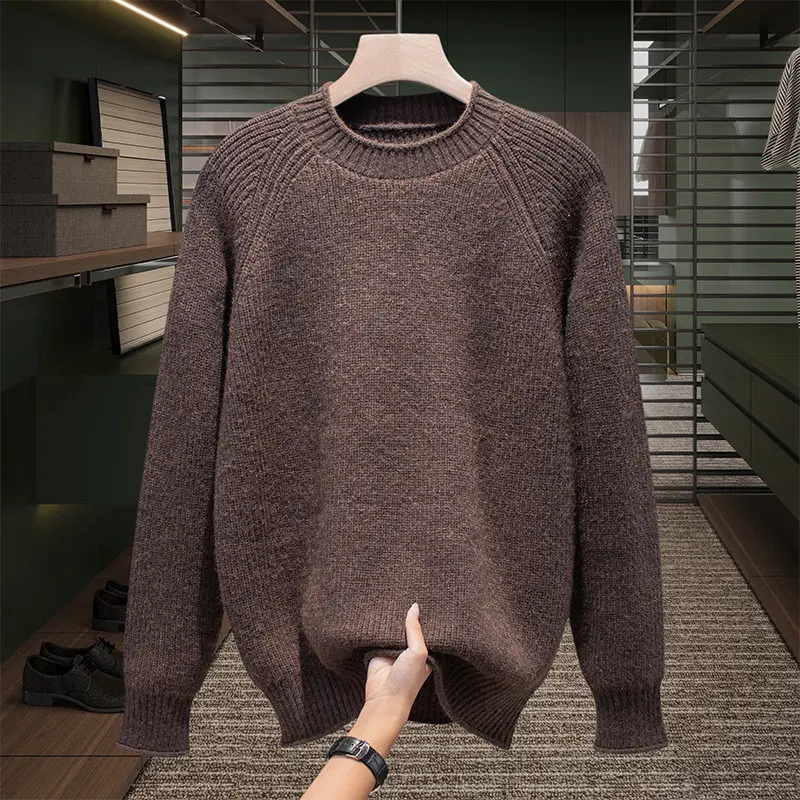 

Мужской утепленный свитер в стиле ретро, свободный крой, однотонный, в стиле Old Money, вязаная рубашка для ношения под одеждой, осенне-зимняя мода
