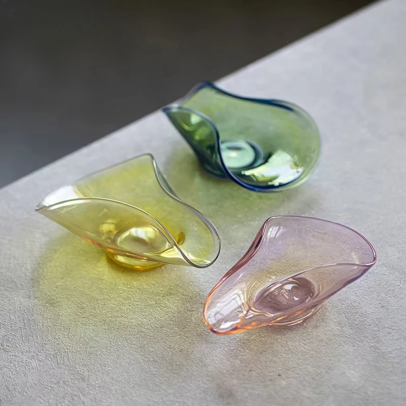 Handmade Colorful Glass Tea Scoop Creative Curled Edge Tea Shovel Household Awakening Tea Ladle For Teaware Supplies Ornaments
