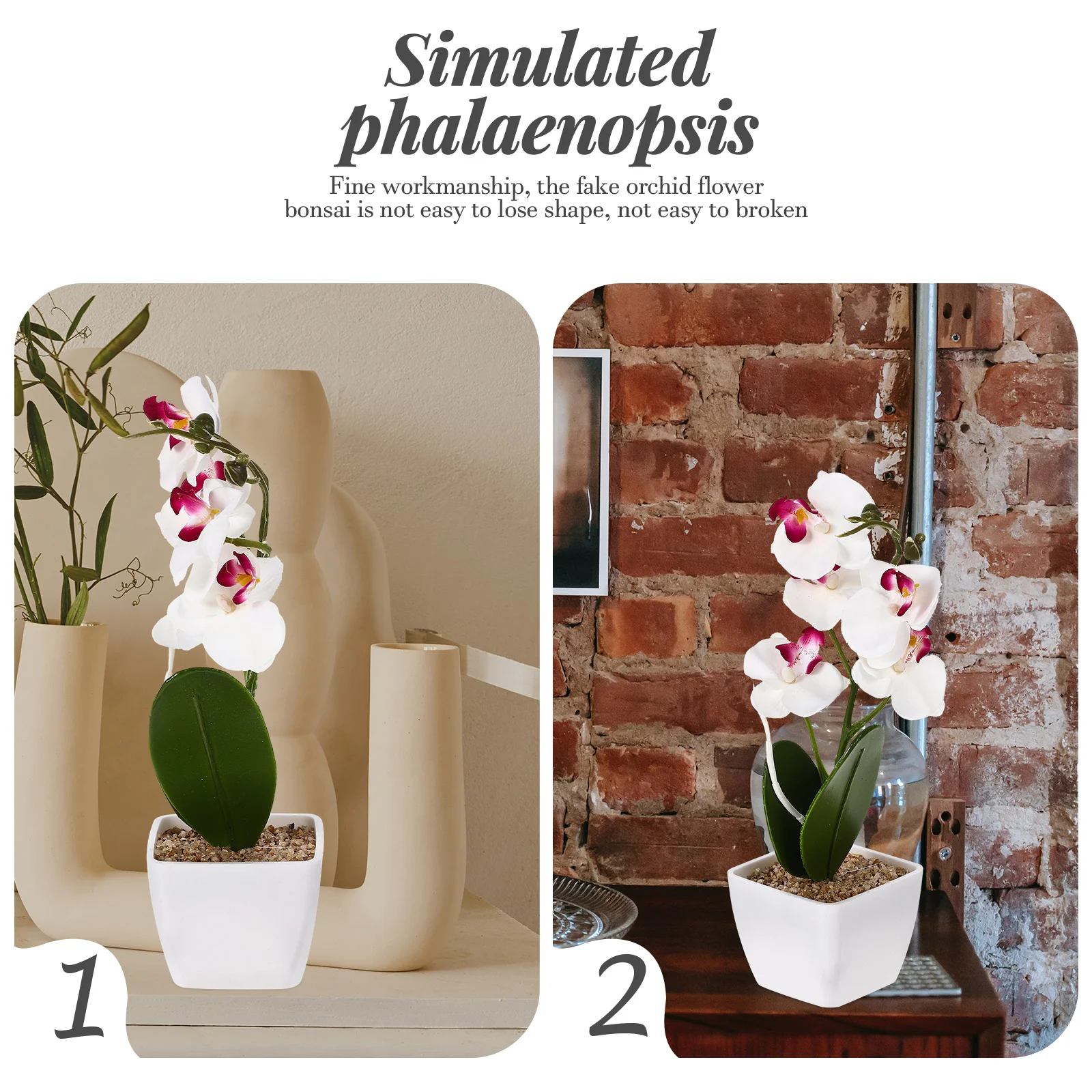 ดอกไม้ประดิษฐ์กล้วยไม้ปลอมขนาดเล็ก Phalaenopsis ในหมวกหม้อจําลองแจกันเทียม