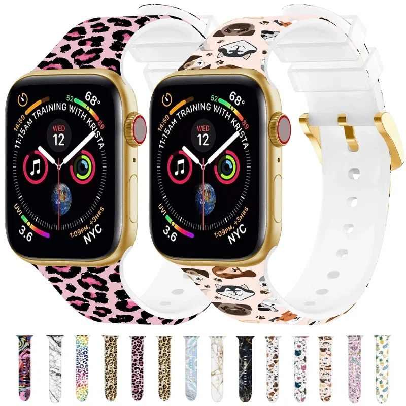 Colored Pattern Silicone Strap For Apple Watch Ultra 2 49mm 10 9 8 7 46mm 45mm 41mm Smart Watch Band 6 5 4 3 SE 44mm 40mm 42mm