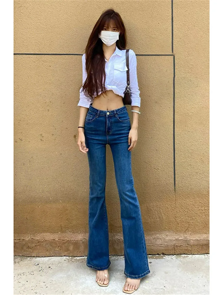 

Женские джинсы-клеш с высокой талией, удлиненные, для весны и осени, в американском уличном стиле, с эффектом похудения