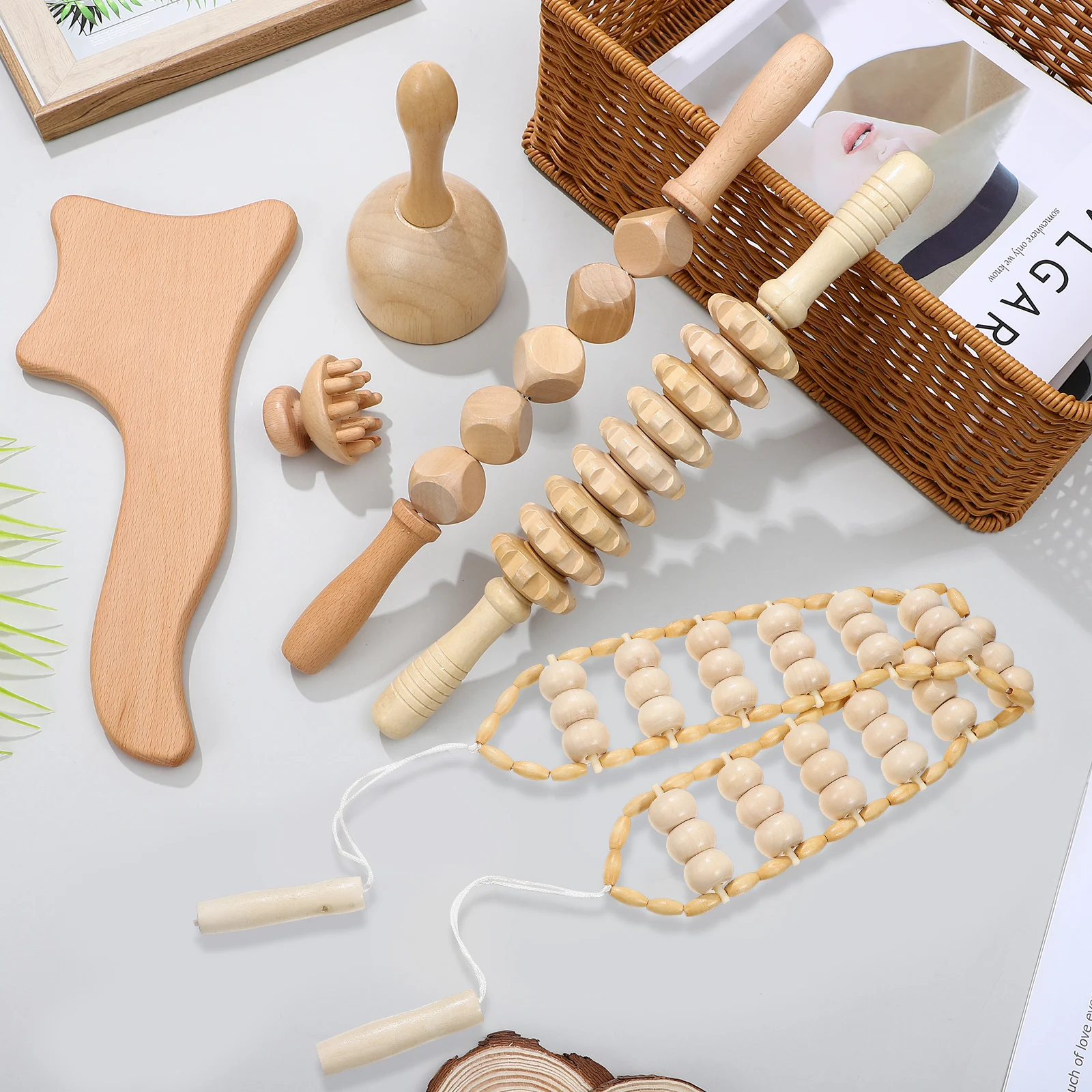 

6 pcs 6 Pieces Wood Massage Tools Set Handheld Back Massager Muscle Roller Stick Manual Body Shaping Spa Tool Relief Relaxation