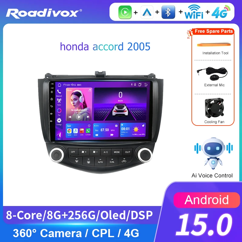 AI VOICE roadivox Android car radio for Honda Accord 2005 GPS Navigation video stereo screen Multimedia Player tape recorder