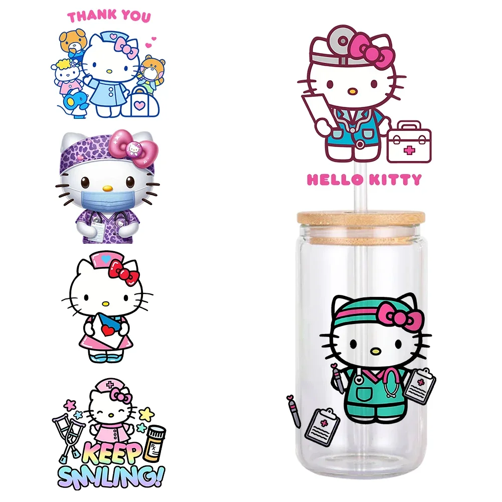 11x11cm Medical Hello Cat Sanr Waterproof UV DTF Cup Wrap for 16Oz Libbey Glass Can DIY Transfer Sticker