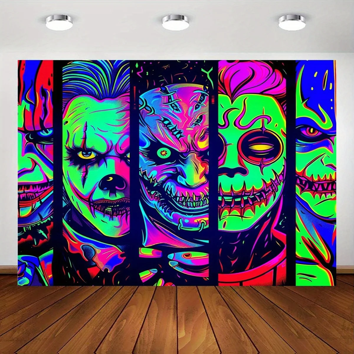 Vibrant Neon Pop Art Horror Tapestry Wall Hanging Monster Face Mural Psychedelic Gothic Comic Decor Polyester Art Print
