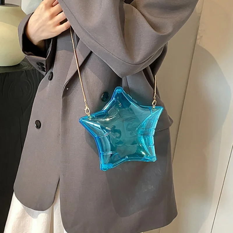 2024 New Nice design Gold And Silver Chain Women's Evening Bags Bright Face Five Pointed Star Shoulder bag Funny Party Bag Mini