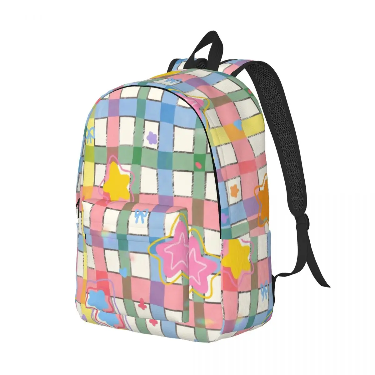 Personalized Gift Backpack Grid Plaid Stars Preppy School Multi Color Cute School Bag for Birthday Christmas Back To School Men
