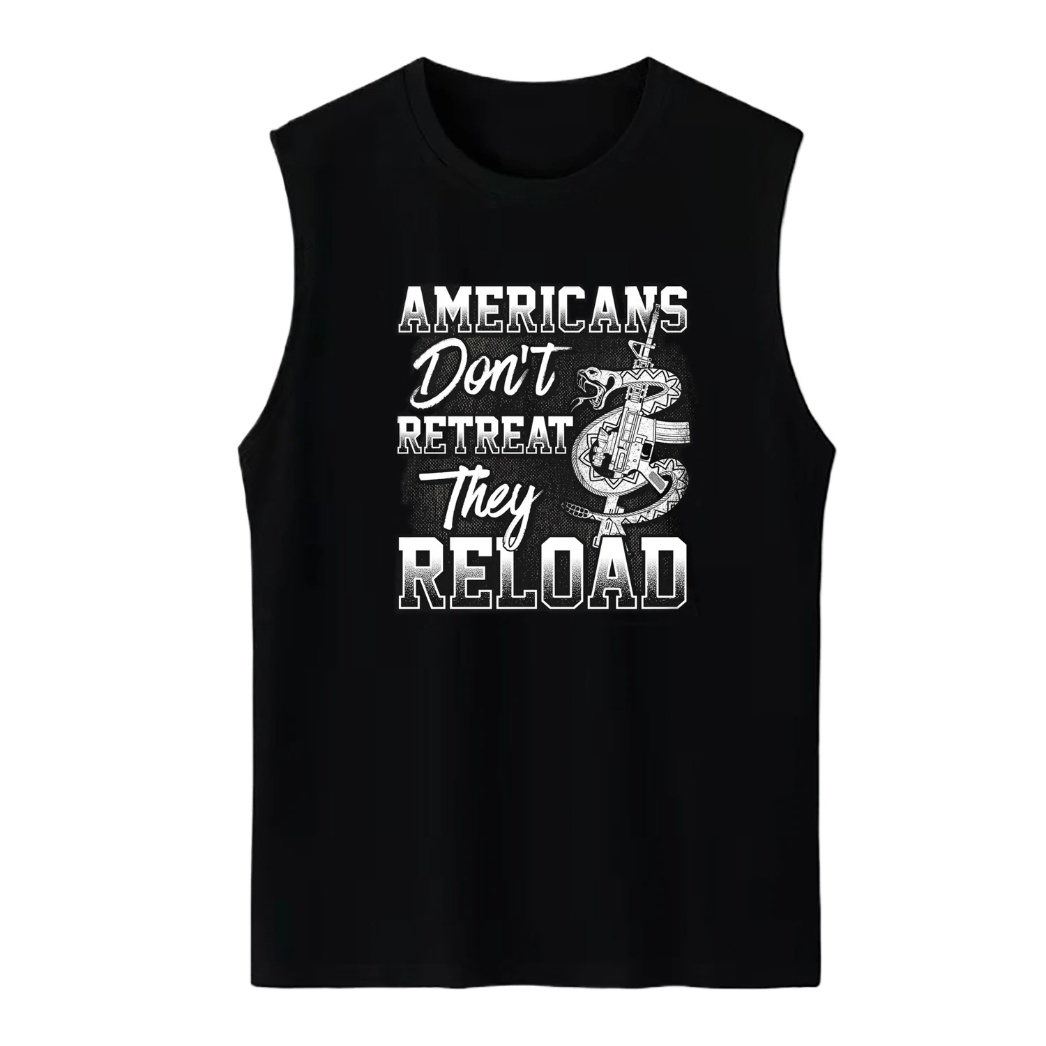 Americans Don't Retreat They Reload. AR-15 Snake Molon Labe Tank Top New 100% Cotton O-Neck Casual Mens Vest Sleeveless T-shirt