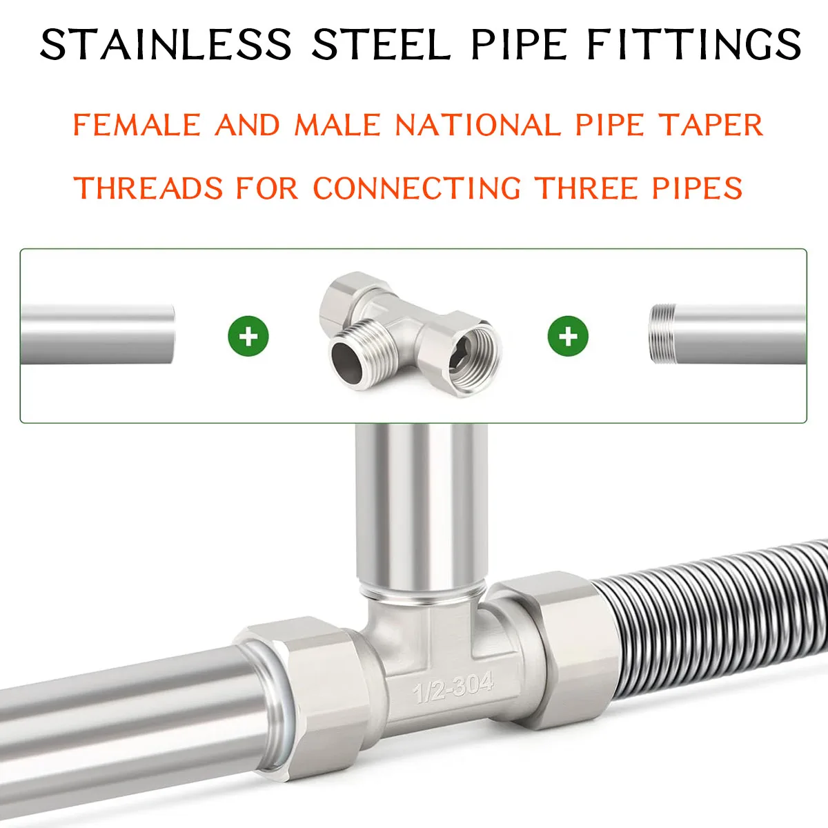 محول ثلاثي الاتجاه من الفولاذ المقاوم للصدأ، تي شيرت سميك للذكور والإناث، موصل غطاء مرن قابل للإزالة (أعلى)، موصل محول T لـ A