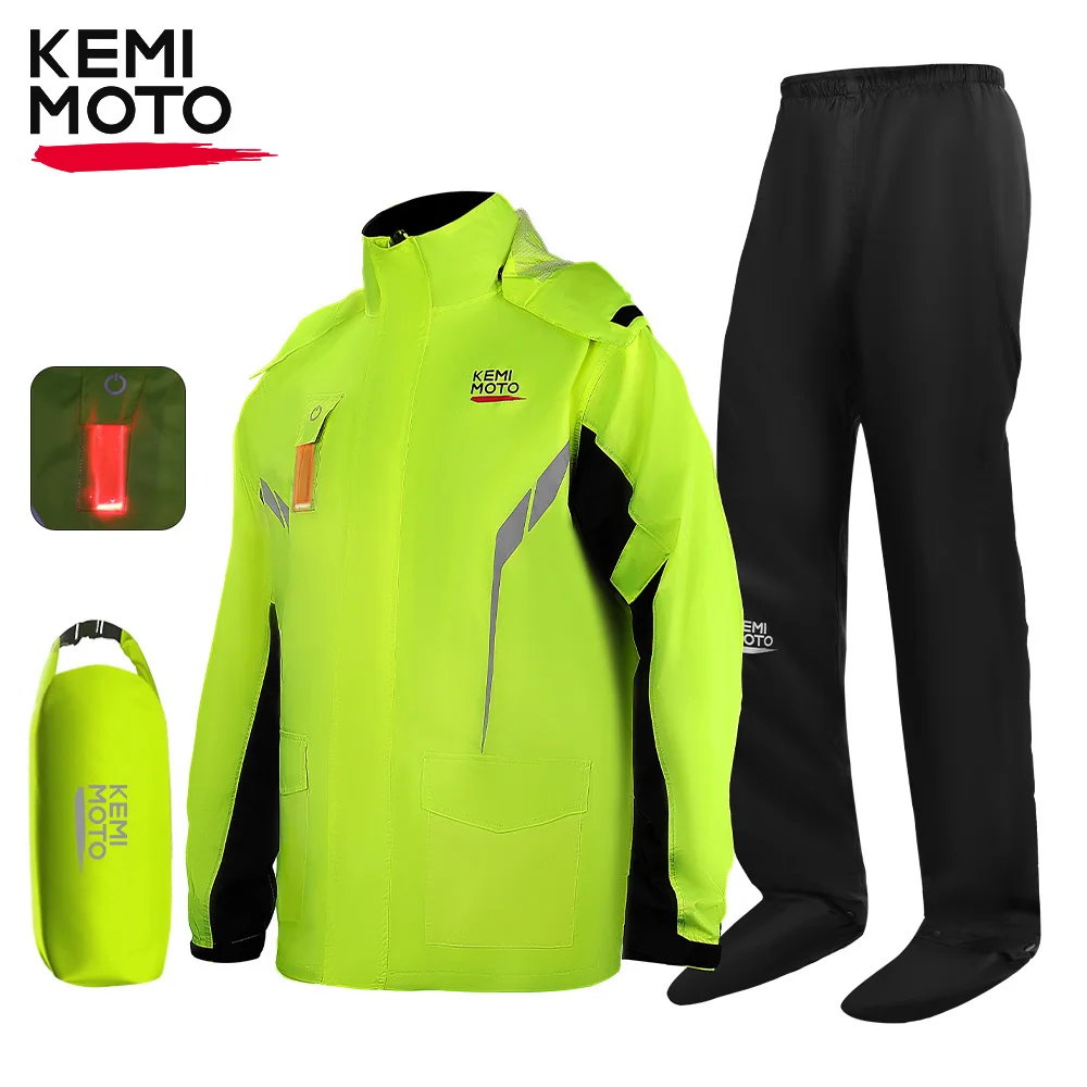 

Riding Raincoat Men LED Alert Split Suit Rainstorm Waterproof Rain Jacket Reflective Impermeable Lightweight for Motorcycle
