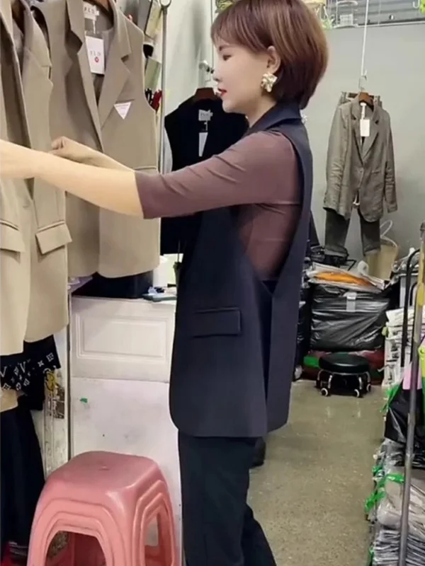 

Faionable Women's Suit Vest Spring Autumn New Korean Sle Outerwear Faionable Button up V-Ne Regular Length Vest