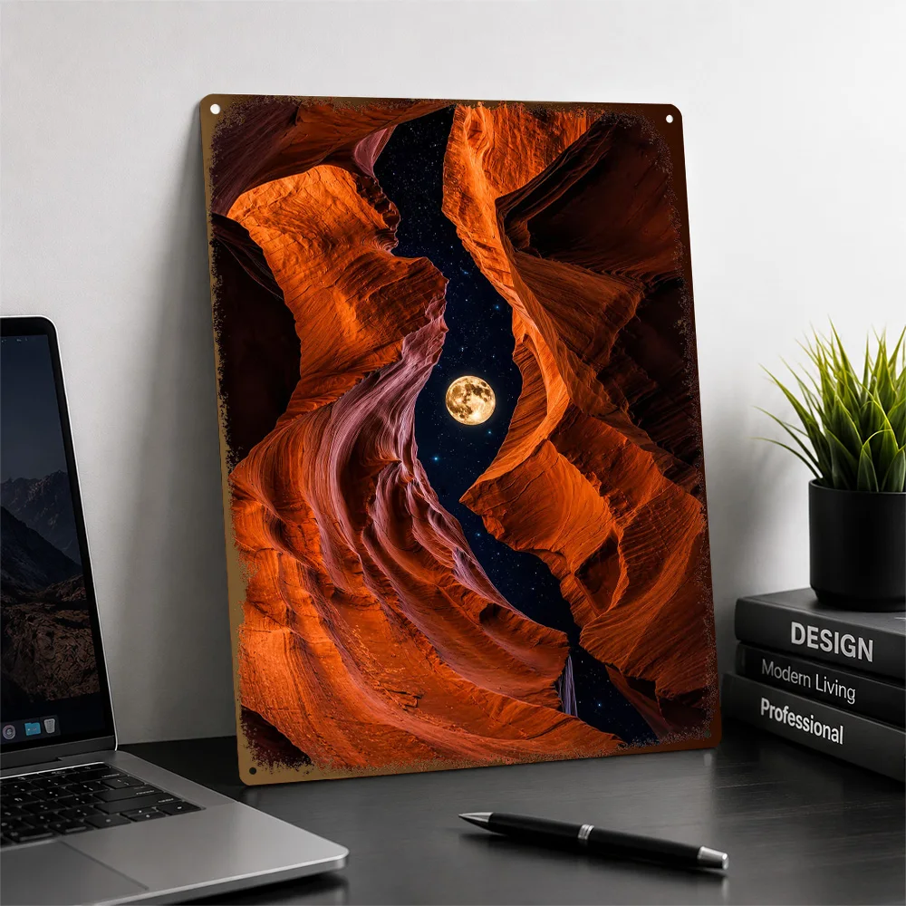 Full Moon Over Antelope Canyon Aluminum Poster Illustrated Wall Art For Living Room Personalized Metal Sign Housewarming Gift