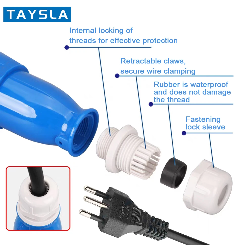 TAYSLA EV Charger CEE Female Plug 3 Pins Adapter Connection to 20A Brazilian plug Socket 32A 1Phase 7KW to 3.5KW Adapter