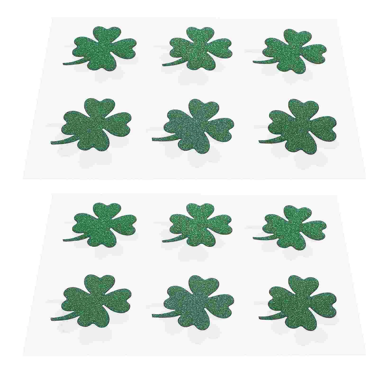 24pcs/set Glitter Four Leaf Stickers Decorative Shamrock Stickers for St Patrick Day Festive Home Party Decor