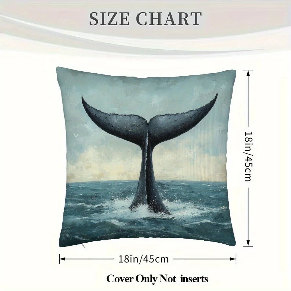 Ocean Whale Tail Pillow cover Case Coastal Nautical Beach Decor Cushion for Sofa Seating Accent Pillow