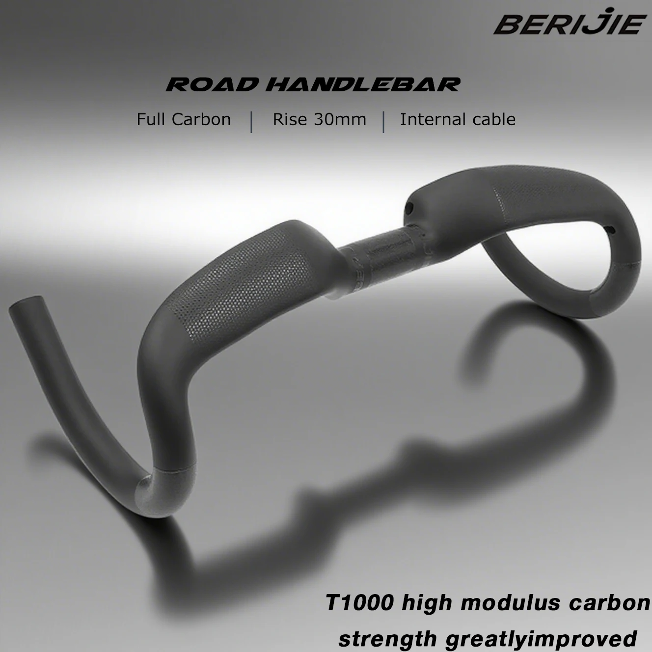 BERIJIE Full Carbon Black Matte Road Handlebar, 30mm Rise Internal Cable Drop Lift Gravel Cockpit, 400-440mm Width