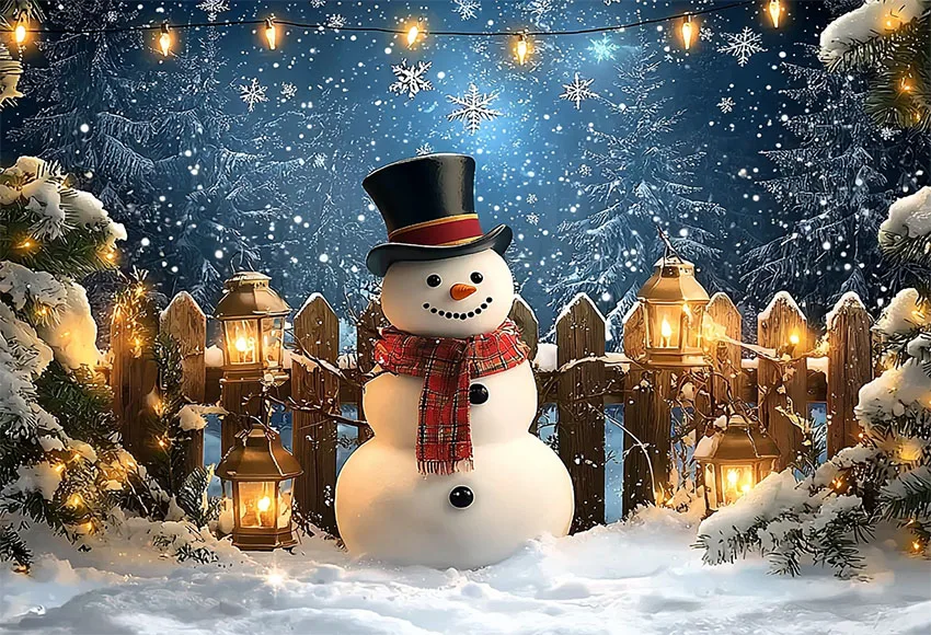 Mehofond Christmas Snowman Wooden Fence Backdrops for Photography Family 2024 Xmas Snowy Starry Night Decor Background Studio