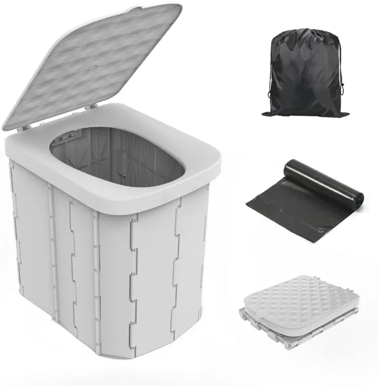 

XL Portable Folding Toilet with Lid, Travel Potty for Adults, Car Camping Toilet Grey