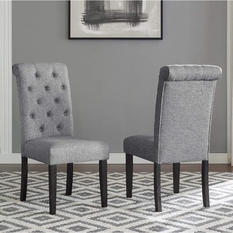 Leviton Solid Wood Tufted Dining Chair, Set of 2, Gray