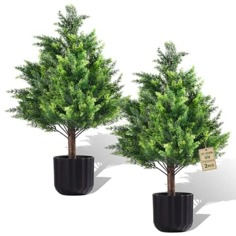 

2Pcs Artificial Cypress Christmas Tree, 24inch/2ft Faux Plants Cypress Trees with Flowerpot Weatherproof UV Resistant Fake Outd