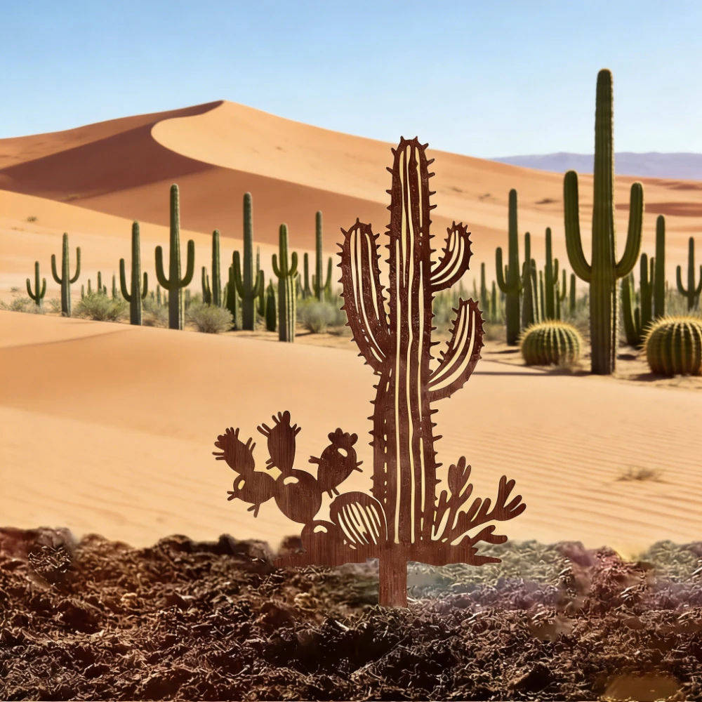 CIFbuy Iron Art Wall Decor Rusty Cactus Metal Garden Stake Yard Art Outdoor Landscape Ornament Patio Home Decoration Gift