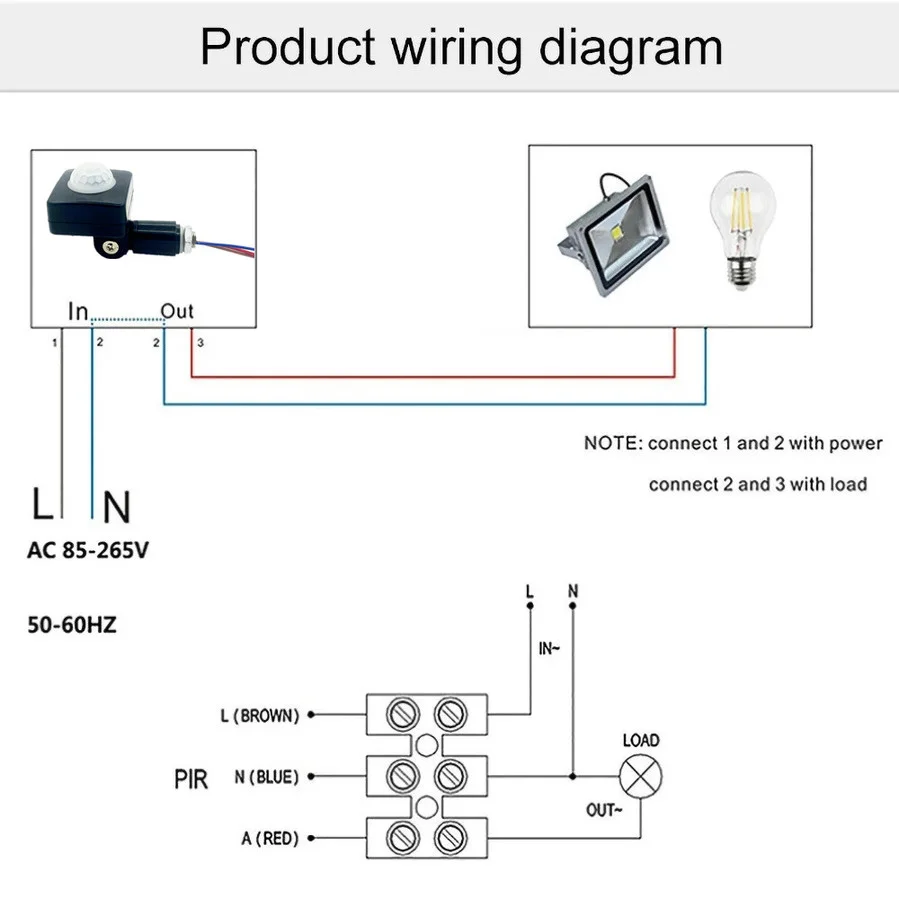 PIR Motion Sensor Outdoor Indoor Infrared Light Switch With LED Light Sensitive AC 85-265V IP54 Time Delay Home Lighting Home