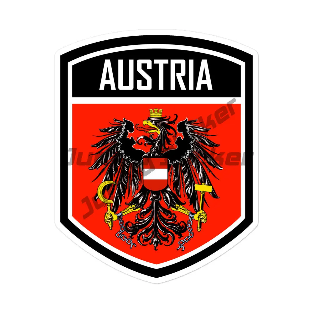 Austria Coat of Arms Emblem Sticker Austria Round Seal Map Flag High-Quality Vinyl Decals for Bumper Laptop Fridge Motorcycle