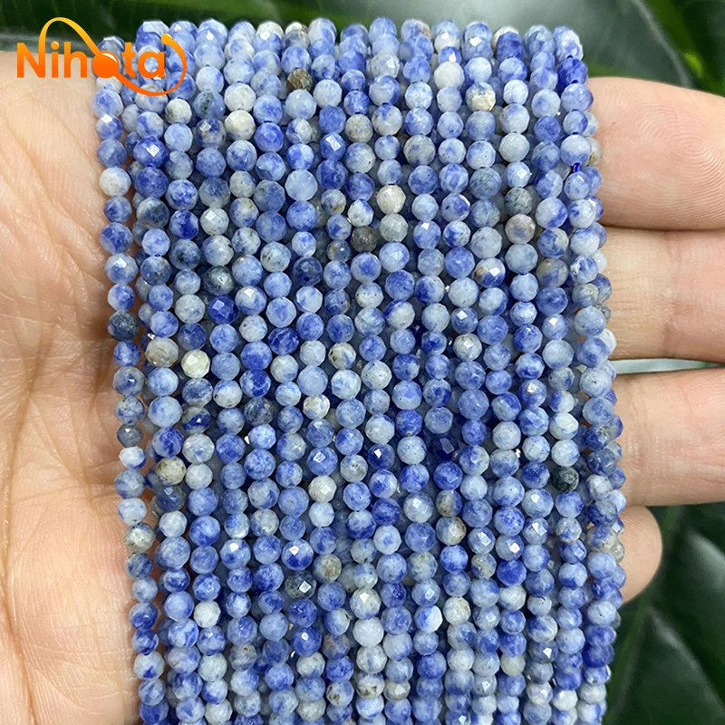 2mm/3mm Natural Faceted Dot White Blue Vein Sodalite Beads Jewelry Making Round Loose Beads DIY Bracelet Necklace 15\'\' Strand