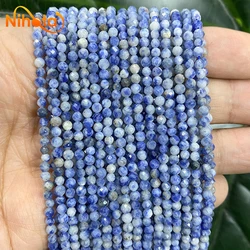 2mm/3mm Natural Faceted Dot White Blue Vein Sodalite Beads Jewelry Making Round Loose Beads DIY Bracelet Necklace 15'' Strand