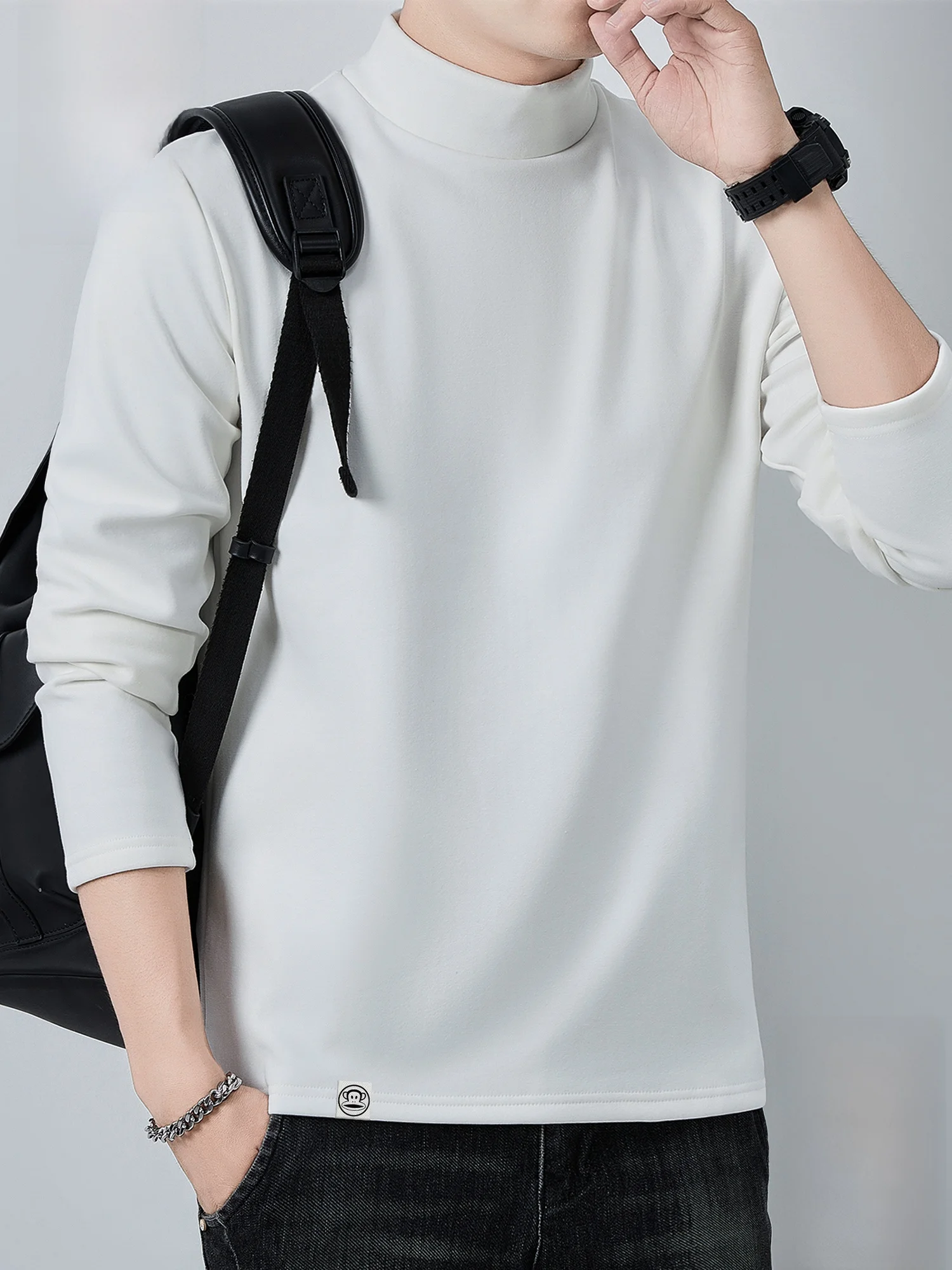 

Мужской трикотажный термотоп Paul Frank с высоким воротником, свободного кроя, однотонный, зимний базовый слой, комфортный и теплый