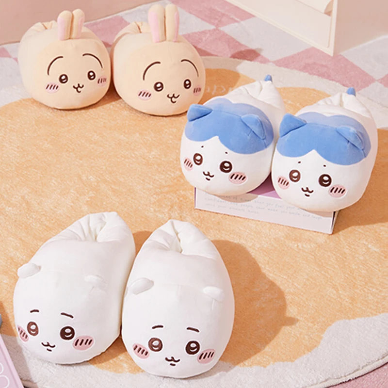 Cute Chiikawa Series Chiikawa Usagi Plush Slippers Warm Winter Soft Full-Wrapped Home Slippers One-Size-Fits-All Slippers Gift