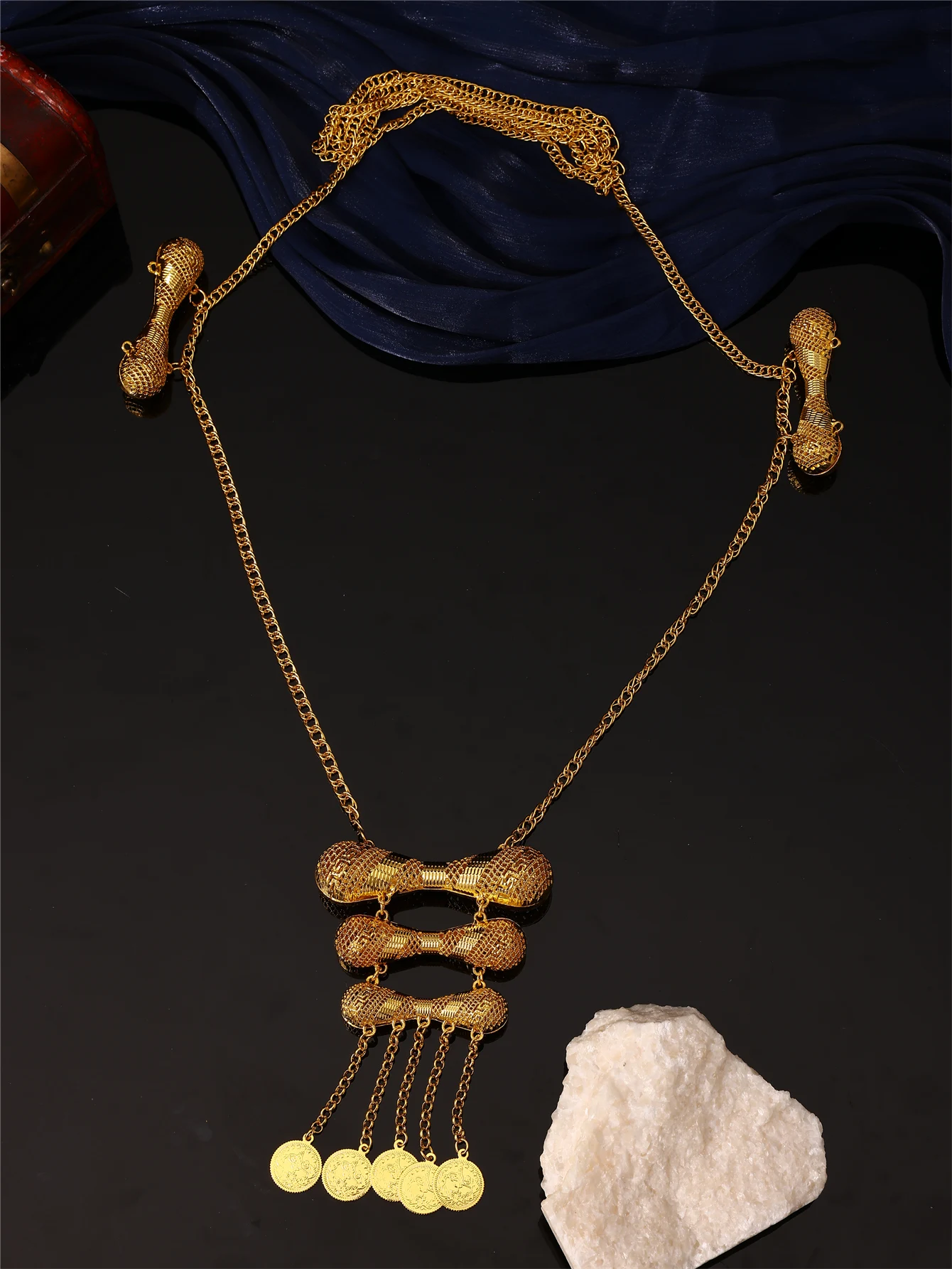 سلسلة جسم أنيقة للسيدات - شكل اسطوانة - منحوتة مجوفة - مجوهرات الزفاف والولائم للسيدات