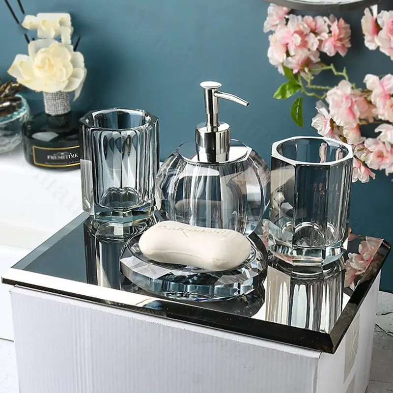 Light Luxury Crystal Glass Bathroom Set Lotion Bottle Transparent Soap Dispenser Bathroom Accessories Organizer Dispenser