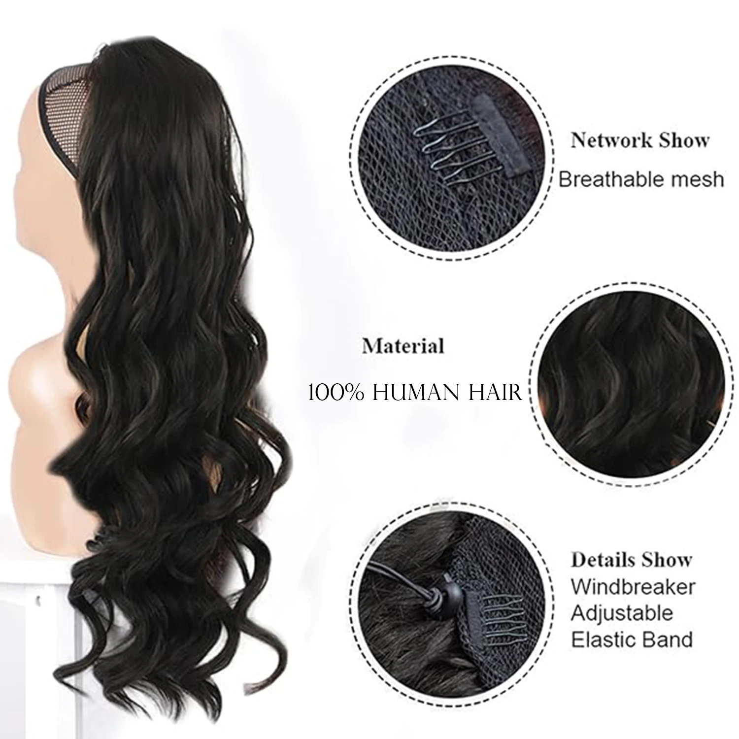 Estensione della coda di cavallo Onda del corpo Coulisse 8-26 pollici Capelli umani ondulati Coda di cavallo Parrucchino Clip in capelli umani Remy brasiliani per le donne