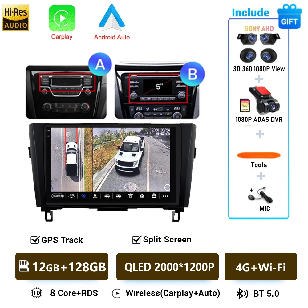 Autoradio Android 16 Voor Nissan X-Trail Qashqai 2 J1T32 Qashqai J10 J11 2014 2015 2016 2017 2018 2019 Multimedia DSP 4G LTE DVD