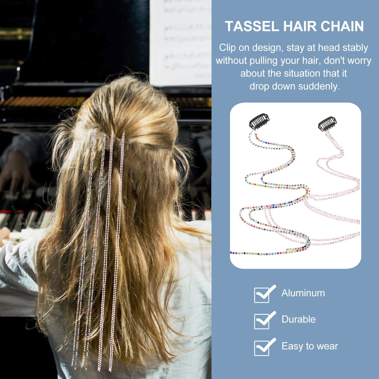 

2Pcs Hair Chains Rhinestones Tassel Clips for Girls Women Party Wedding Birthday Hair Jewelry Braid Accessories