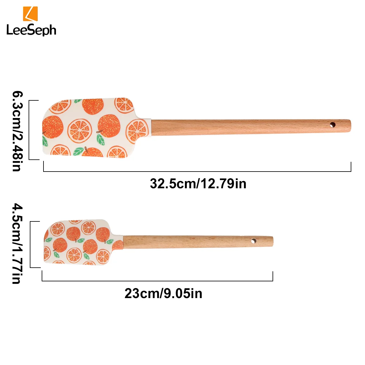 Leeseph Silicone Spatula Set of 2, Cake Decorating Wooden Handle Spatula, for Scraping Cooking Baking and Mixing, Kitchen Baking