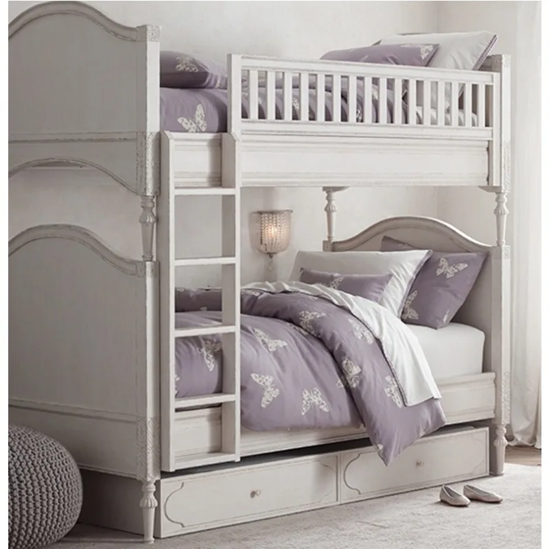 European Retro Ivory White Bunk Bed 1m/1.2m Girls Children's Room American Country High And Low Mother And Child Bed