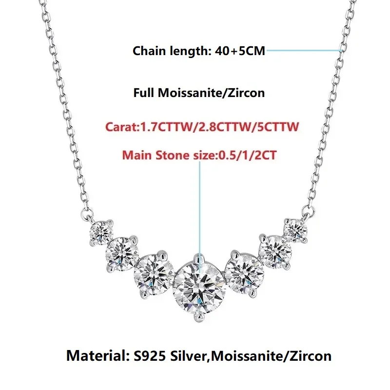 Halaile Smile Pendants Necklace Moissanite for Women Wedding 925 Sterling Sliver Plated 18k White Gold Necklace Luxury Jewely