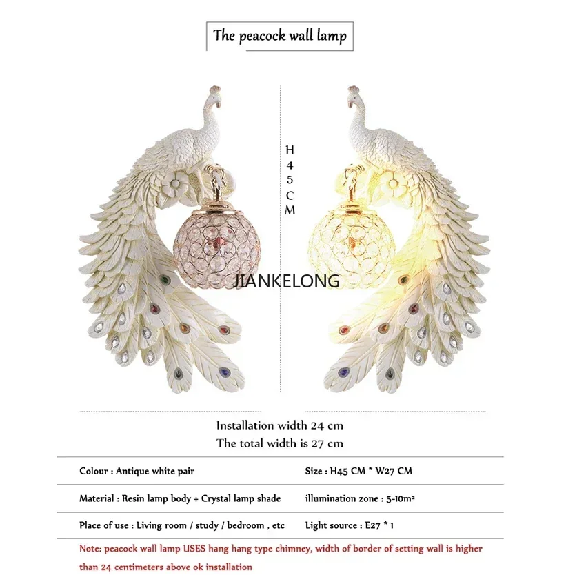 Retro Golden Color Peacock Wall Lamp for Living Room Bedroom Headboard Restaurant Bar Wall Decorative Lightsnot Included Bulb