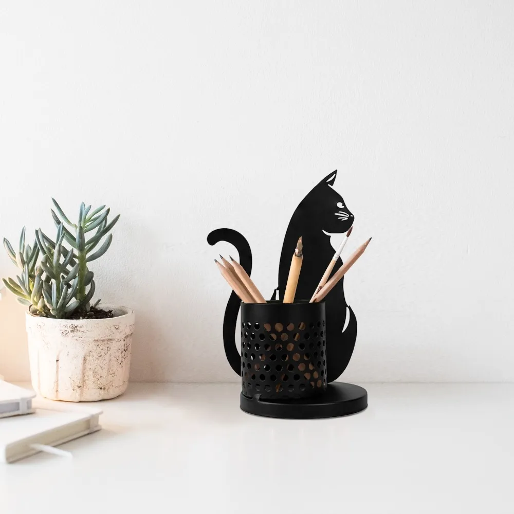 Minimalist Cute Cat Metal Pen Holder Home Decor Desk Storage Pencil Holder Animal Pen Holder Home