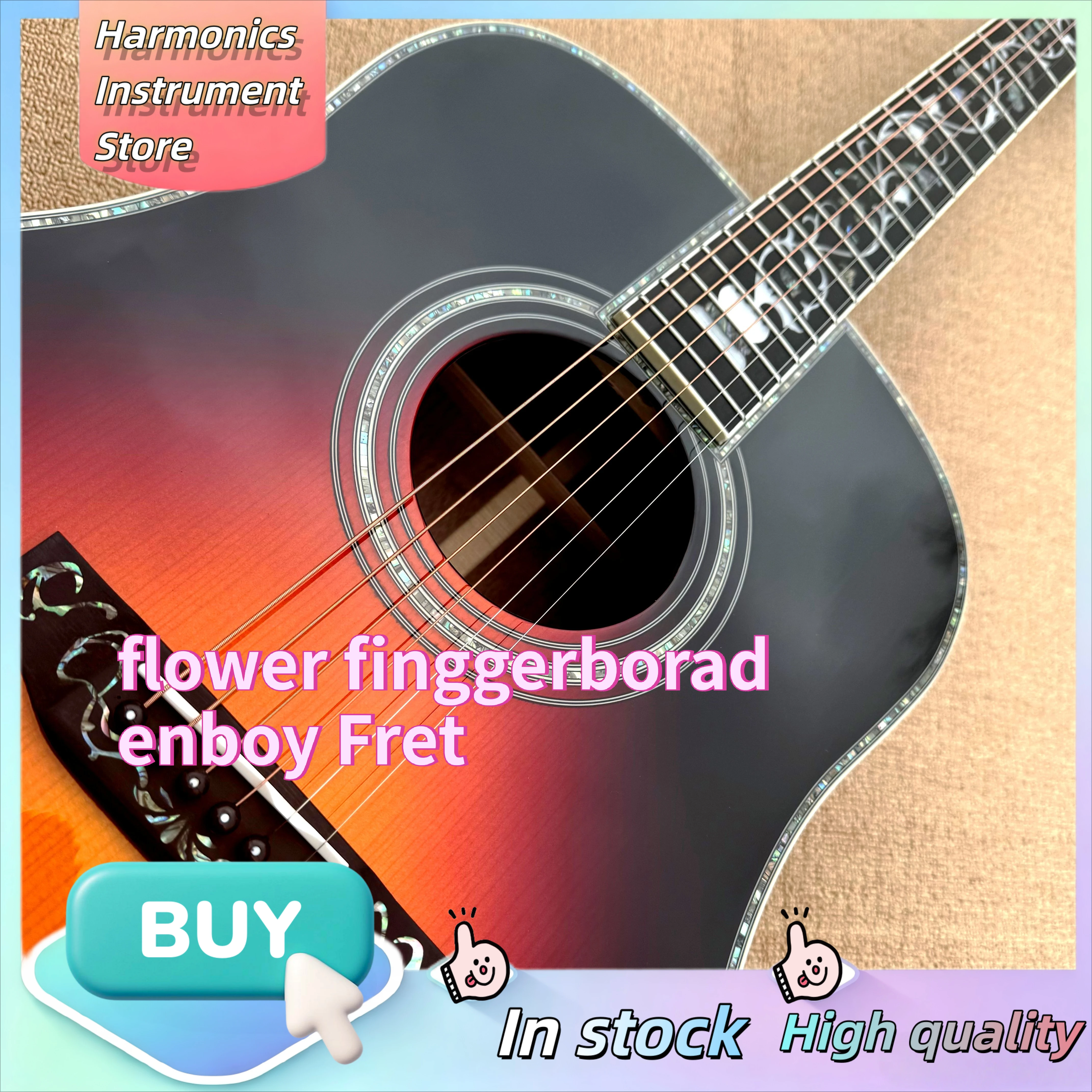 Sunburst Pattern D45VS Acoustic Guitar Featuring Delicate Small Floral Inlays Spruce Top with Exquisite Inlay Binding