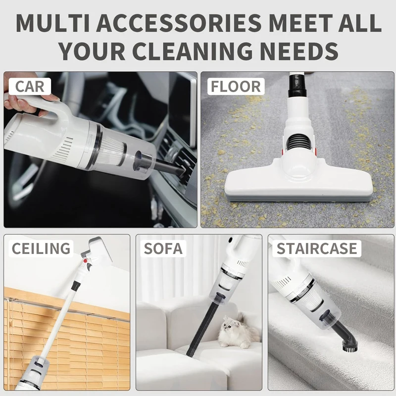 Handheld Stick Cordless Vacuum Cleaner 12KPA Rechargeable Car Vacuum Cleaner High Power for Home Pet Hair Hardwood Floor