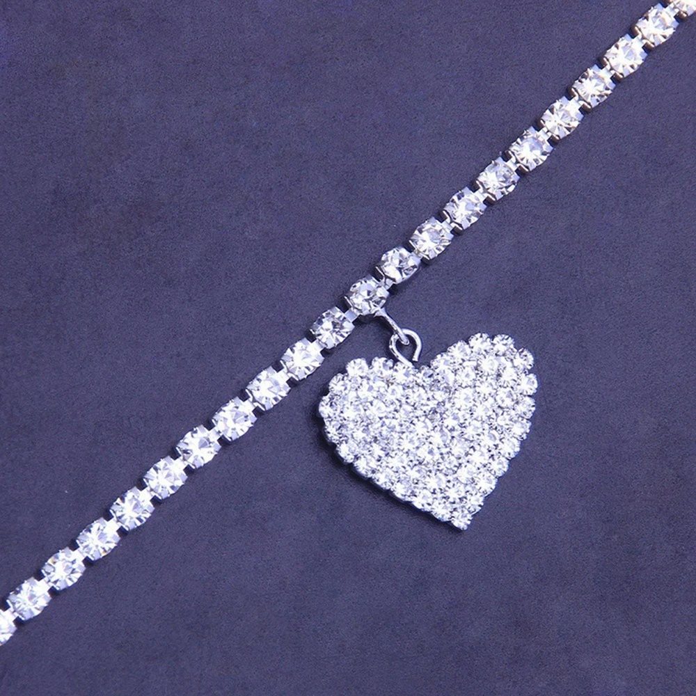 SUMENG 2025 Rhinestone Heart Pengdant Chain Anklets Luxury Bracelet on Leg Accessories For Women Wedding Party Fashion Jewelry