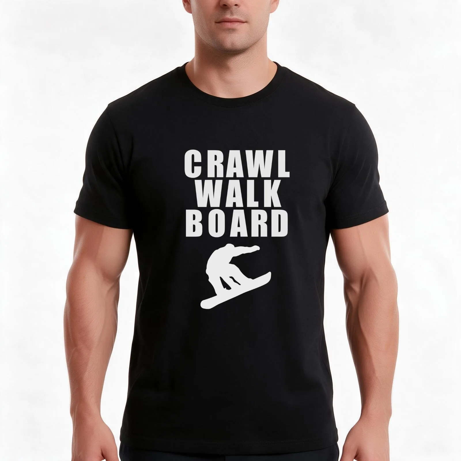 Crawl Walk Board T-Shirt, Summer Casual Cotton Tee, Oversized Streetwear Tops, Vintage Graphic Print, Loose Fit Short Sleeve