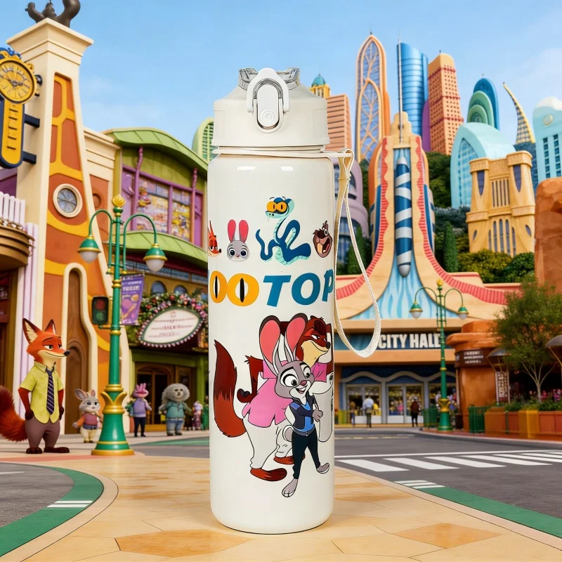Botella de agua con aislamiento de doble pared Disney Zootopia, diseño Judy Hopps Rabbit & Nick Wilde Fox, 750 ml, a prueba de fugas para exteriores