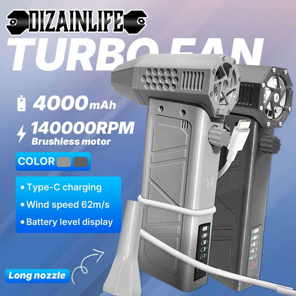 

Turbo Jet Fan Electric Air Duster Portable 140000RPM Cleaning Blower Tool Car Blowing Snow Wind Speed Adjustable Type-C Charging