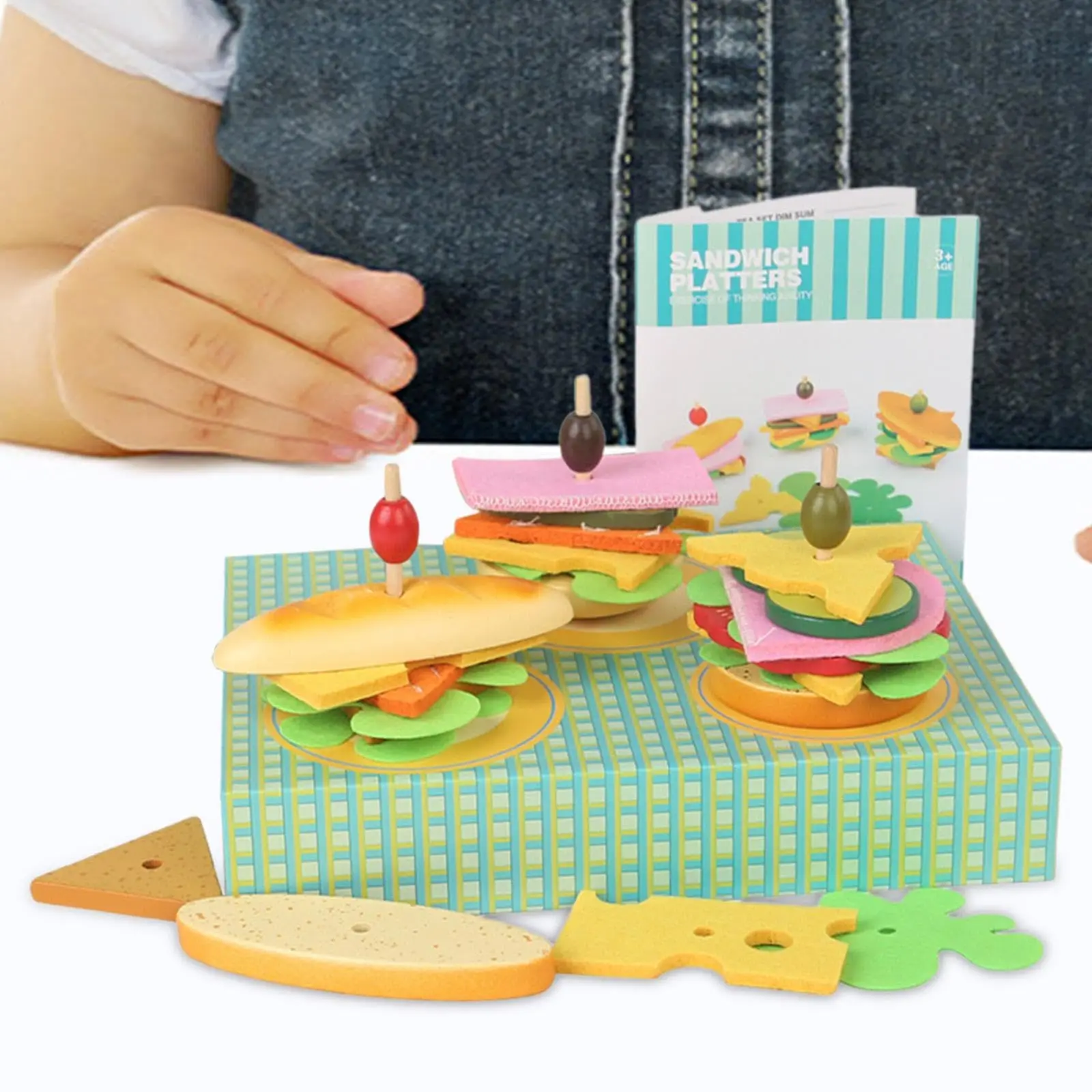 Hamburger impilabile in legno attività educative giochi di cibo finto cibo giocattolo Hamburger Puzzle giocattolo Montessori