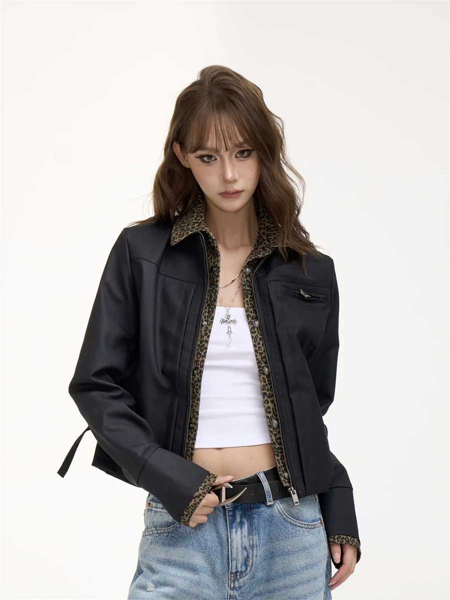 Street sle feminino solto ajuste motociclista jaet couro do plutônio colheita casaco picante menina turn-down colarinho moto jaet para jovens